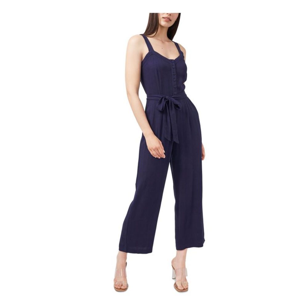 RILEY&RAE Womens Navy Belted V Neck Wide Leg Jumpsuit 10